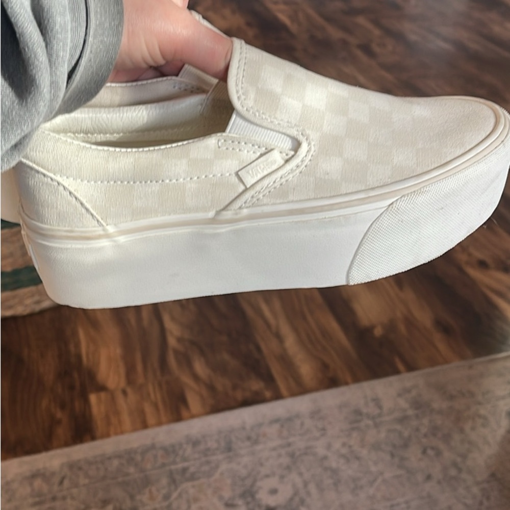 Vans Cream Checkered Platform Slip-Ons